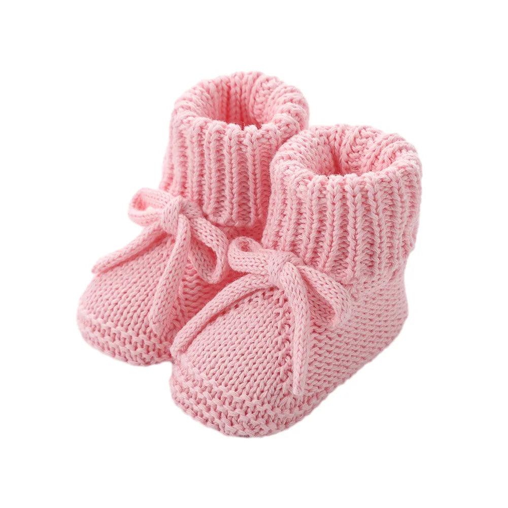 Newborn Baby Cute Bow Tie Knitted Walking Shoes Autumn Winter New Baby Soft Knitted Woolen Floor Crawling Socks for 0-12Months
