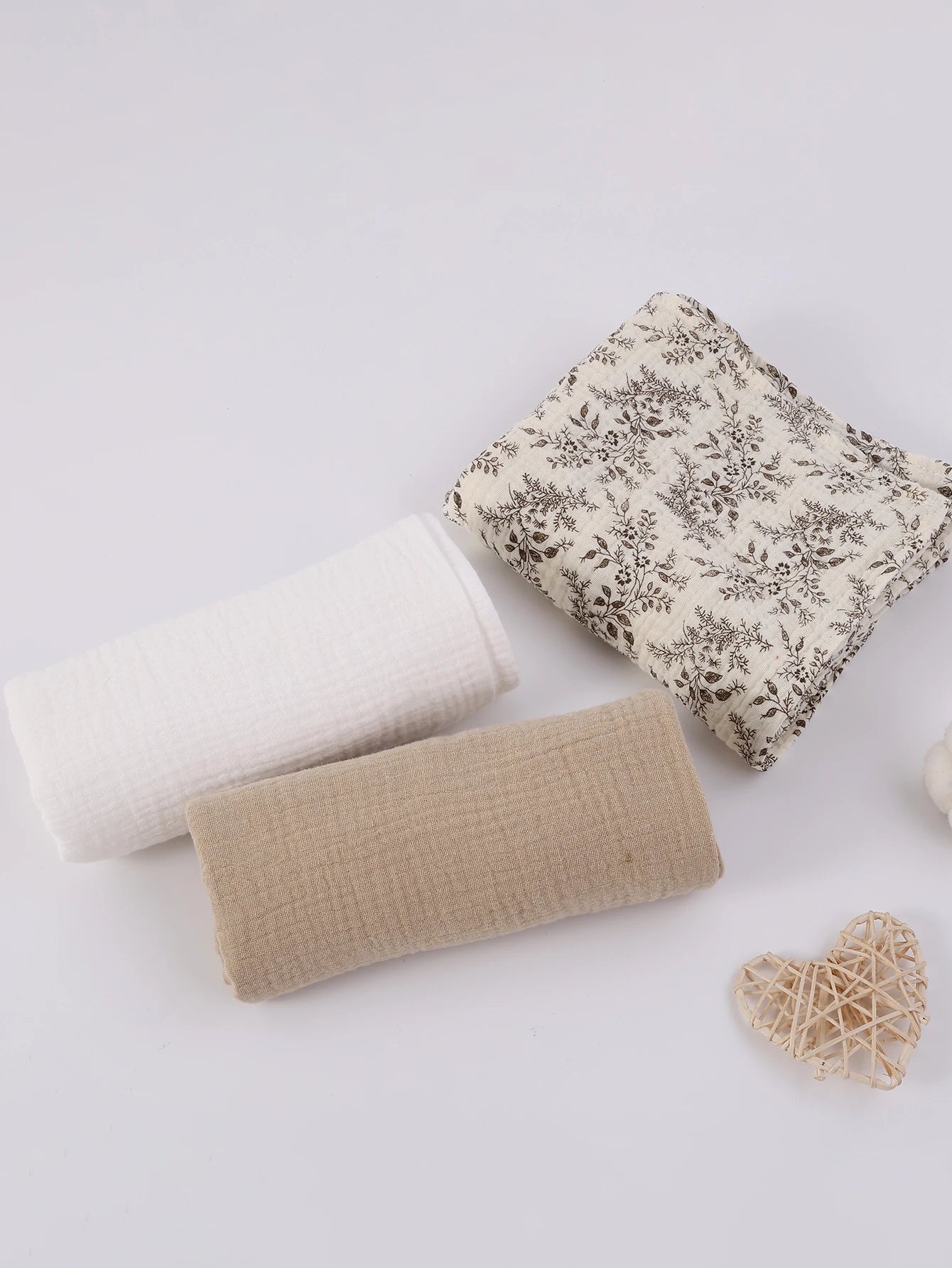 3PCS/set Boho Solid Floral Soft Breathable Newborn Baby Receiving Blanket Muslin Swaddle Blankets