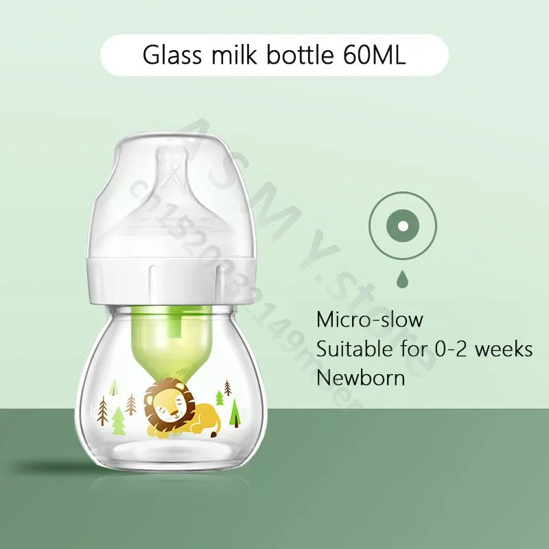 Dr. Brown's newborn wide-bore glass bottle, preemie silicone teat, 60ML for babies 0 to 3 months/Anti-colic glass baby bottle