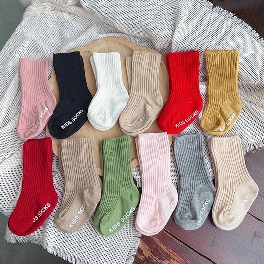 Baby Cute Socks Girls Newborn Infant Kid Solid Stripe Socks Toddler Anti Slip Cotton Infant Short Sock For 0-3Years