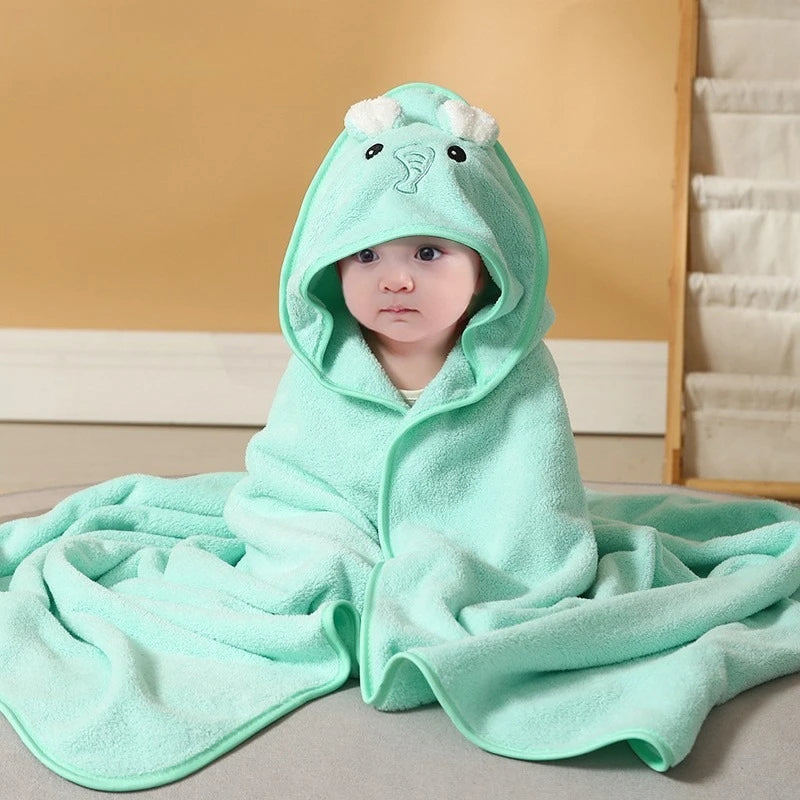 Toddler Bathrobe with Hood Boy Girl Infant Bath Towel Blankets Swaddle Cartoon Coral Fleece Towel Blanket Newborn Kids Bedding