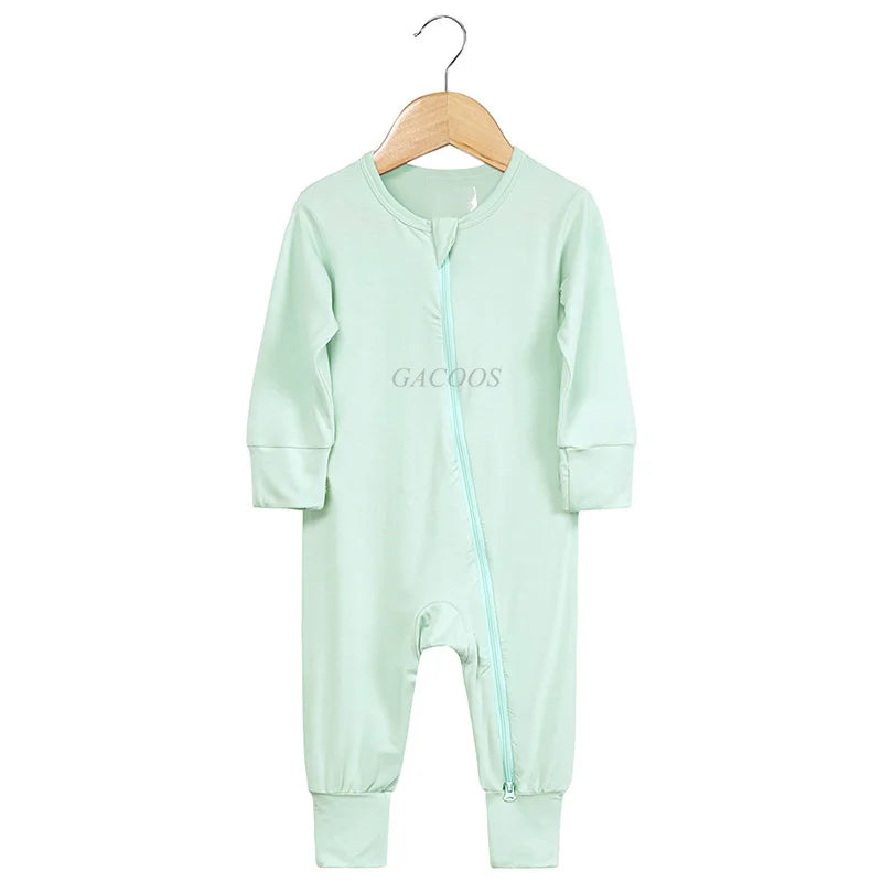 Bamboo Fiber Baby Zipper Foot Romper Baby Boy Girl Clothes Newborn Onesie Baby Jumpsuit Solid Long-Sleeve Baby Pajamas 0-24Month
