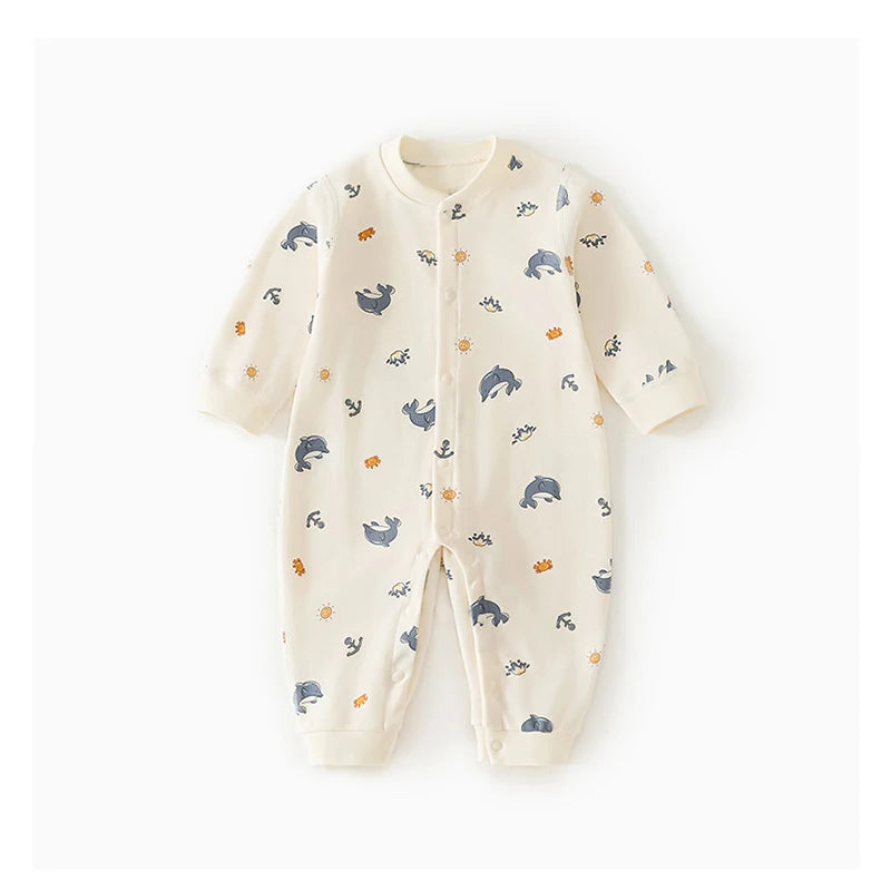 0-2Y Pure Cotton Long Sleeve Newborn Baby Rompers Skin-friendly One Piece Diaper Jumpsuit Underwear Infant Cartoon Homewear