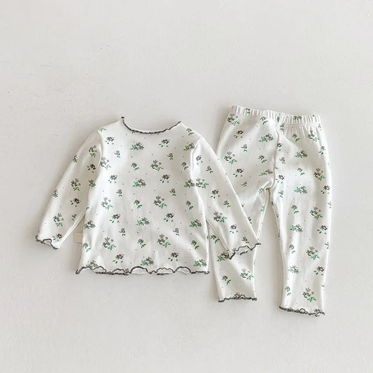 Autumn Baby Pajama Set 3M-3T Cute Flower Infant Girls Household Clothes Toddler Thin Loungewear 2PCS