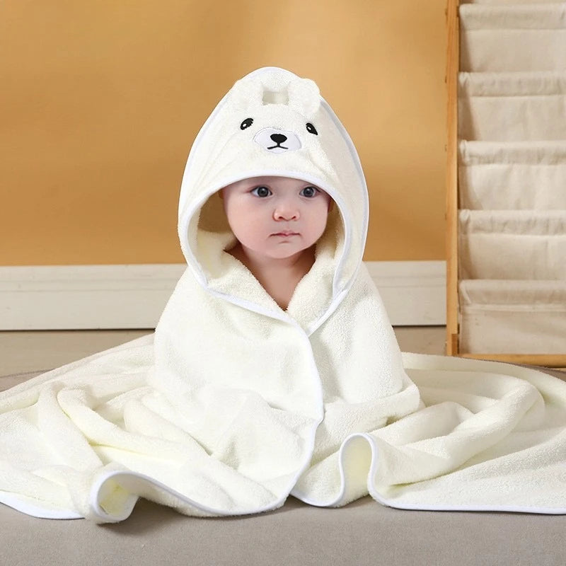 Toddler Bathrobe with Hood Boy Girl Infant Bath Towel Blankets Swaddle Cartoon Coral Fleece Towel Blanket Newborn Kids Bedding