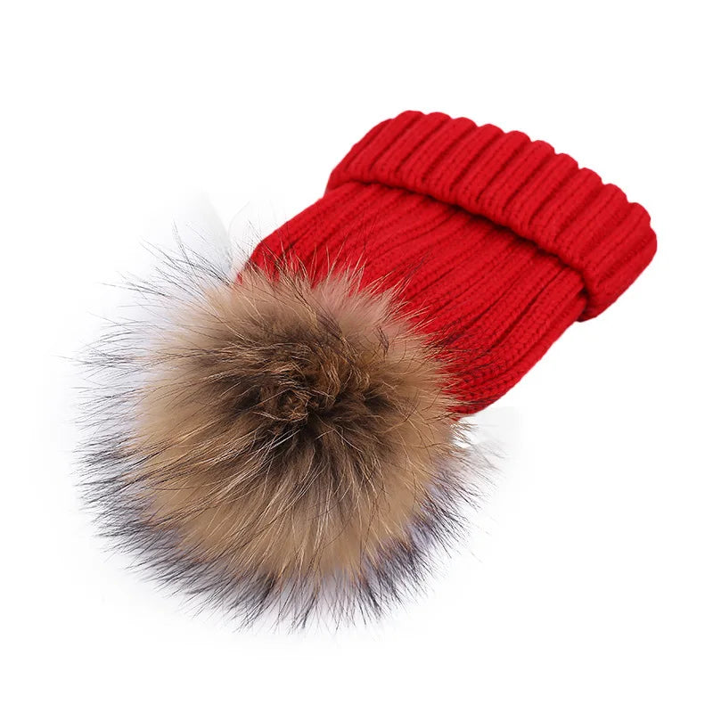 Head Cap Hugger Toque Stocking Watch Autumn Winter Hat Baby Children Thickened Warm Knitted pom-pom parent-child 8M120