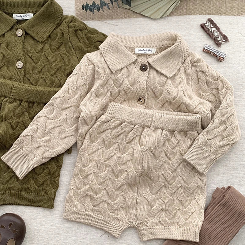 0-4Y Toddler Girls Boys Knit Suit Autumn Children Clothing Boys Girls Baby Knit Sweater Cardigan + Shorts Suit Baby Clothes Suit