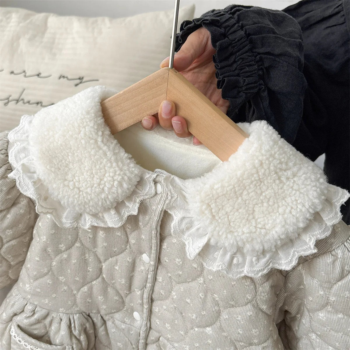 Quilted Velvet Bodysuit with Peter Pan Collar