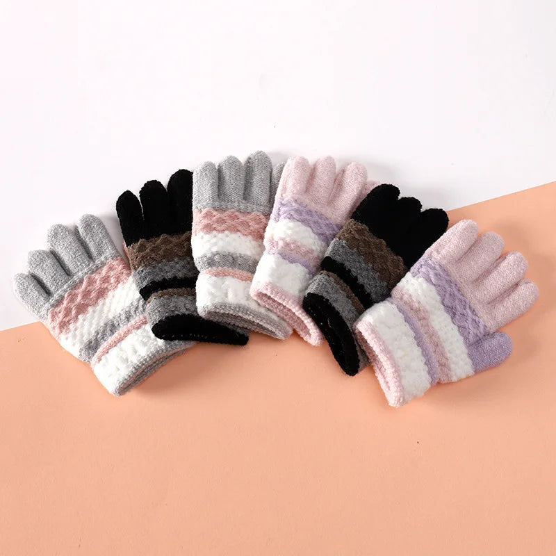 Winter Striped Split Finger Gloves