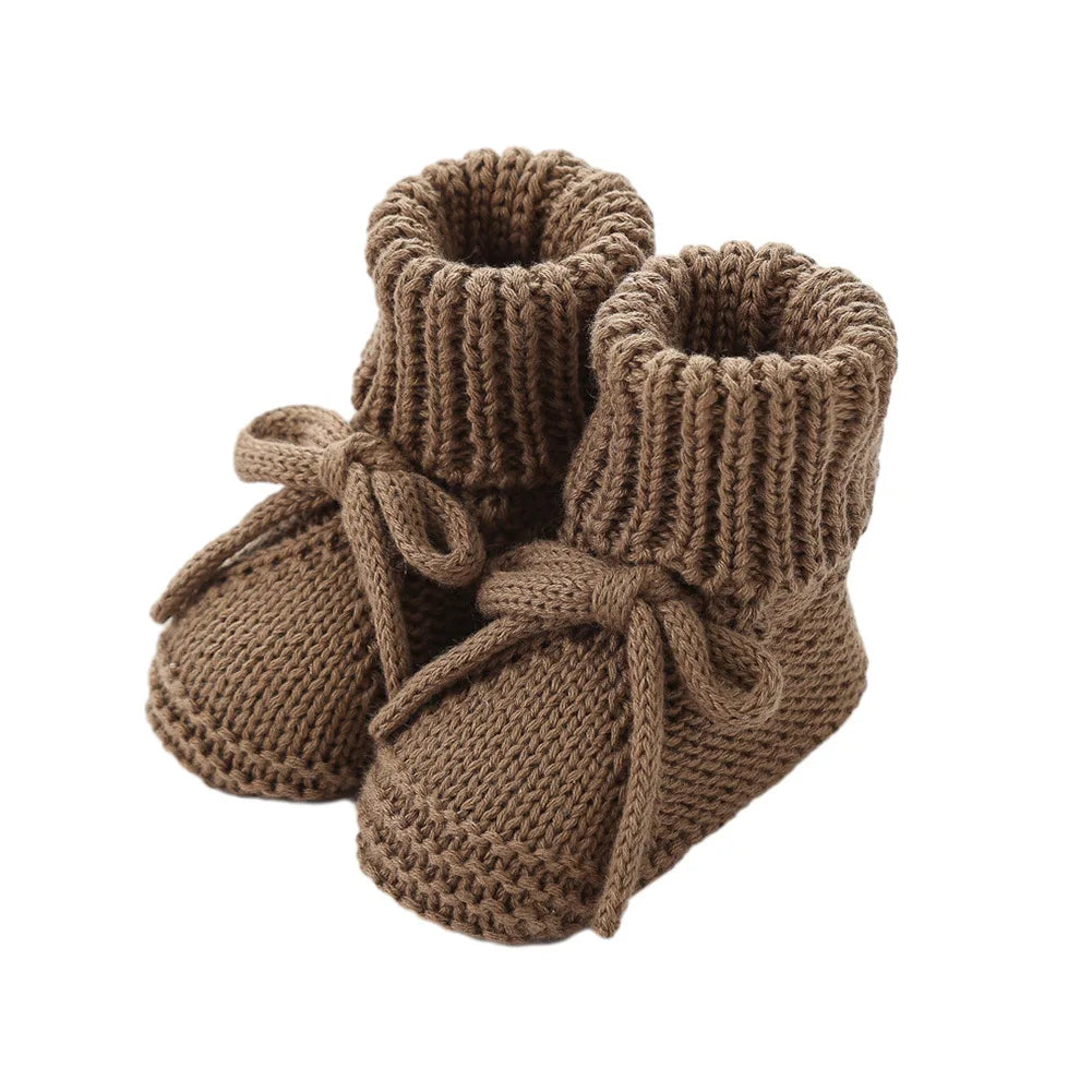 Newborn Baby Cute Bow Tie Knitted Walking Shoes Autumn Winter New Baby Soft Knitted Woolen Floor Crawling Socks for 0-12Months