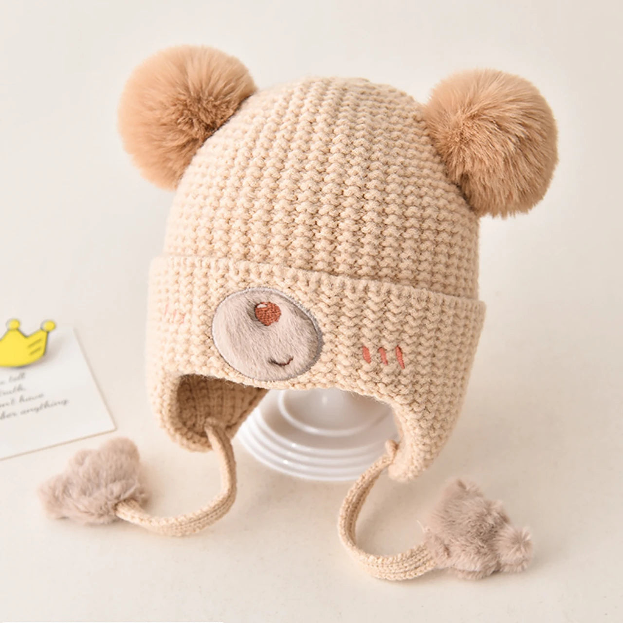 Winter Baby Earflap Hat Warm Thick Knitted Ear Protection Cap for Kids Boy Girl Cute Pompom Cotton Lining Beanie Caps