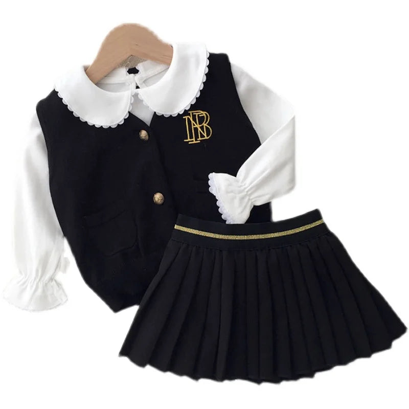 Spring New Baby Girls College Style Suit Fashion Children's Clothes Knitted Vests Skirts Underwear Shirt Kids Clothes Girls