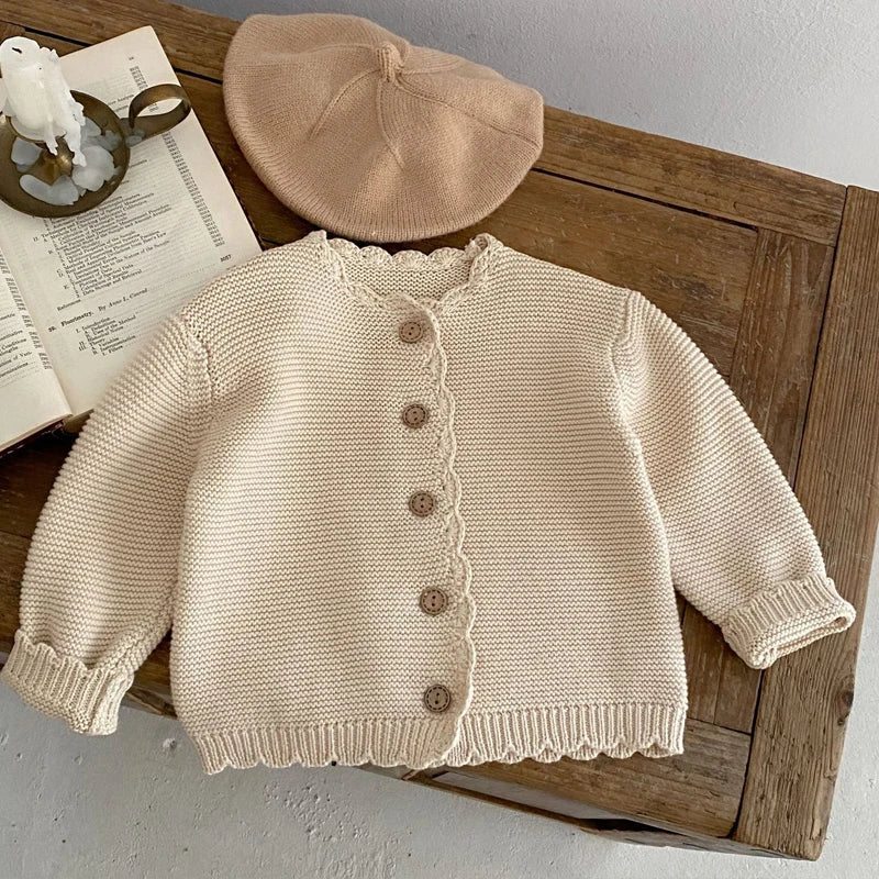 Spring new baby clothing, 0-3 year old boys and girls children's round neck handmade hooked edge clean color knitted sweater