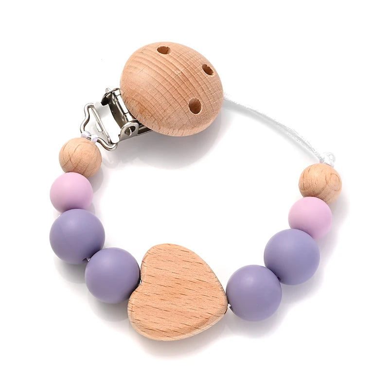 Baby Pacifier Chain Clips Wood Pentagram Teether Silicone Round Beads Teething Chain For Baby Care Soother Chew Toys Shower Gift
