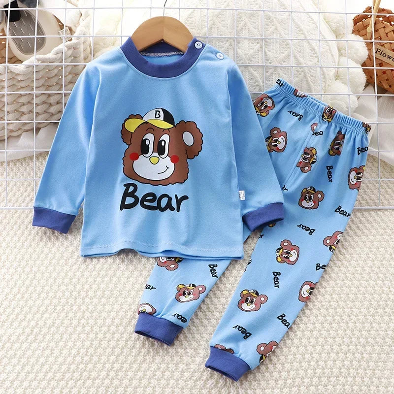 2024 New Kids Boys Girls Pajama Sets Cartoon Print Long Sleeve Cute T-Shirt Tops with Pants Toddler Baby Sleeping Clothing Sets