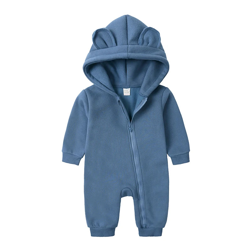2025 Infant Baby Boys Girls Print Romper Newborn Cotton Fleece Hooded Jumpsuit Toddler Warm Cute Bodysuit Costume For 0-24M