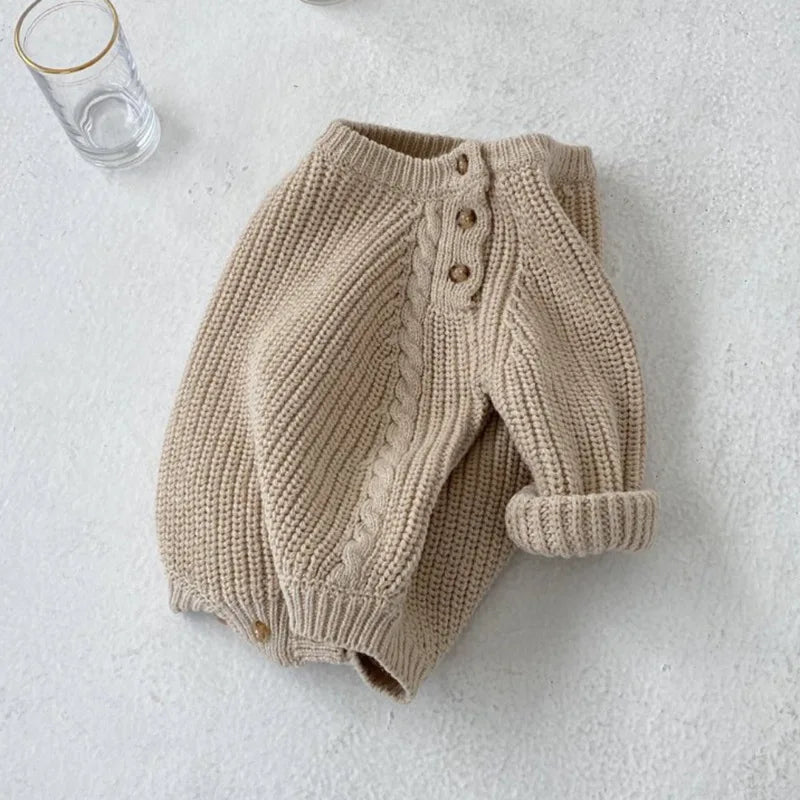 Neutral Baby Knit Romper Side Button Onesie Jumper Cable Knitting Infants Winter Clothes