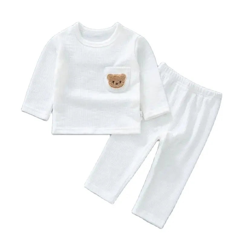 0-3Y Baby Pajamas Suit Cartoon Bear Sleepwear Underwear Set Girls Solid color Infant Home Clothes Toddler Boys outfit