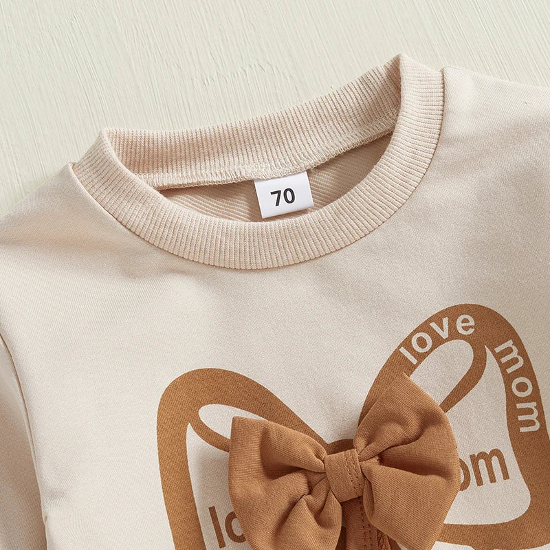 Pudcoco Baby Girls 2-piece Outfit, Long Sleeve Crew Neck Bow Sweatshirt with Elastic Waist Sweatpants Fall Clothes 0-3T