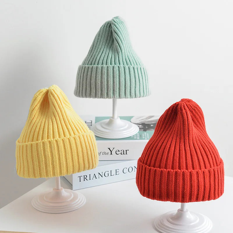 Winter Knitted Baby Hat Solid Color Woolen Beanie Cap for Infant Korean Solid Color Warm Kids Girls Boys Crochet Hats