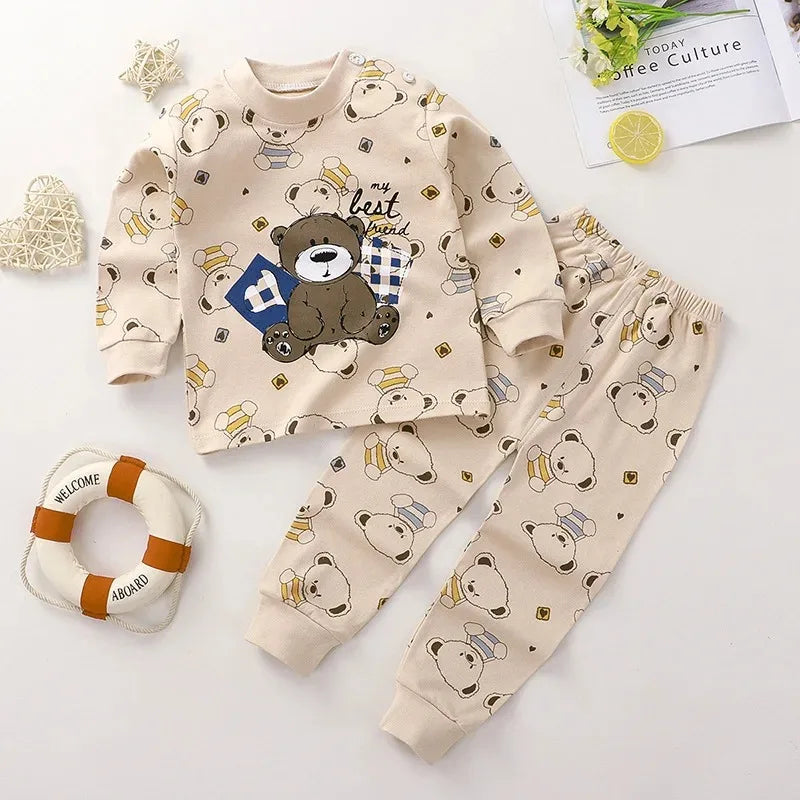 Cartoon Pajamas Suits Children's Baby Boys Girls Spring Autumn Sleepwear Home Clothes Cotton Autumn Long Trousers Kids Pijamas