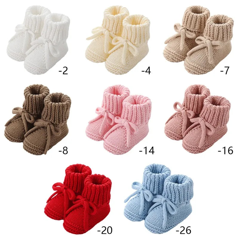 Newborn Baby Cute Bow Tie Knitted Walking Shoes Autumn Winter New Baby Soft Knitted Woolen Floor Crawling Socks for 0-12Months
