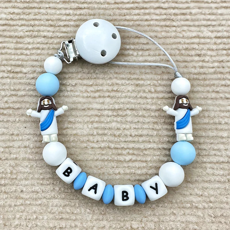 Customized Personalized Name English Letters Silicone Soothing Pacifier Chain Clips Holder Teether Pendants Teething Baby Gifts