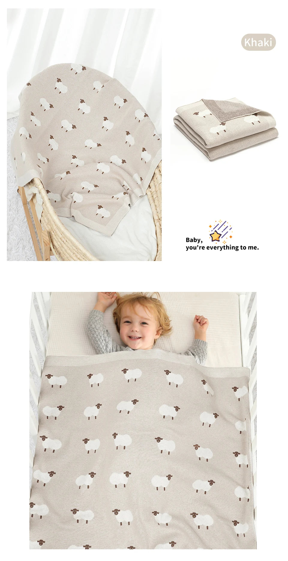 Knitted Cotton Baby Swaddle Blanket 90x70cm