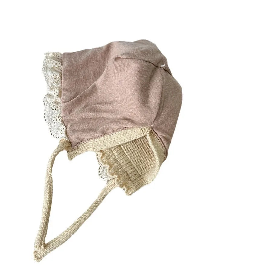 Korean Baby Boys Girls Hat Autumn Winter Warm Ear Protection Caps Ruffle Lace Princess Children's Knitted Wool Hat