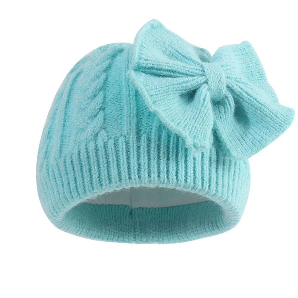 0-2Y Baby Knit Hat with Large Bow Soft Stretchy Winter Hat for Girls & Boys Lightweight Warm Beanie for Christmas, Thanksgiving