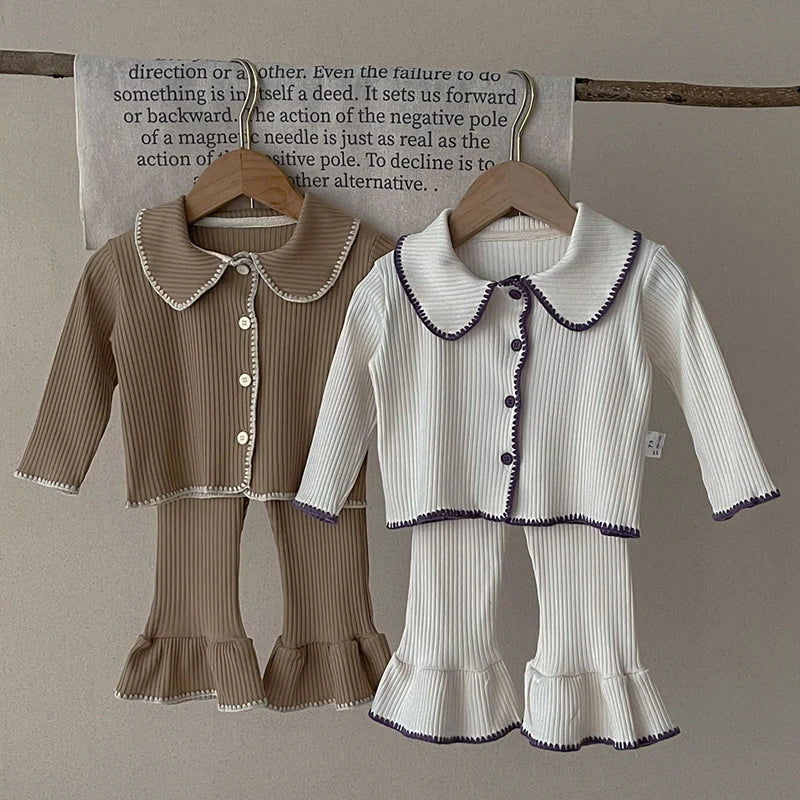 Kids Boys Girls Pajamas Set Children Sleepwear Pajamas Flared Pants Sets Long Sleeve Cotton Baby Clothes Spring Autumn Clothing