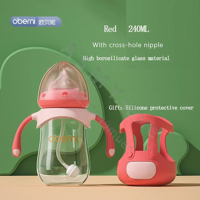 240ML Wide-mouth Glass Bottle/Newborn Baby Glass Bottle/High Borosilicate Glass bottle/BPA Free/Baby over 6 months old