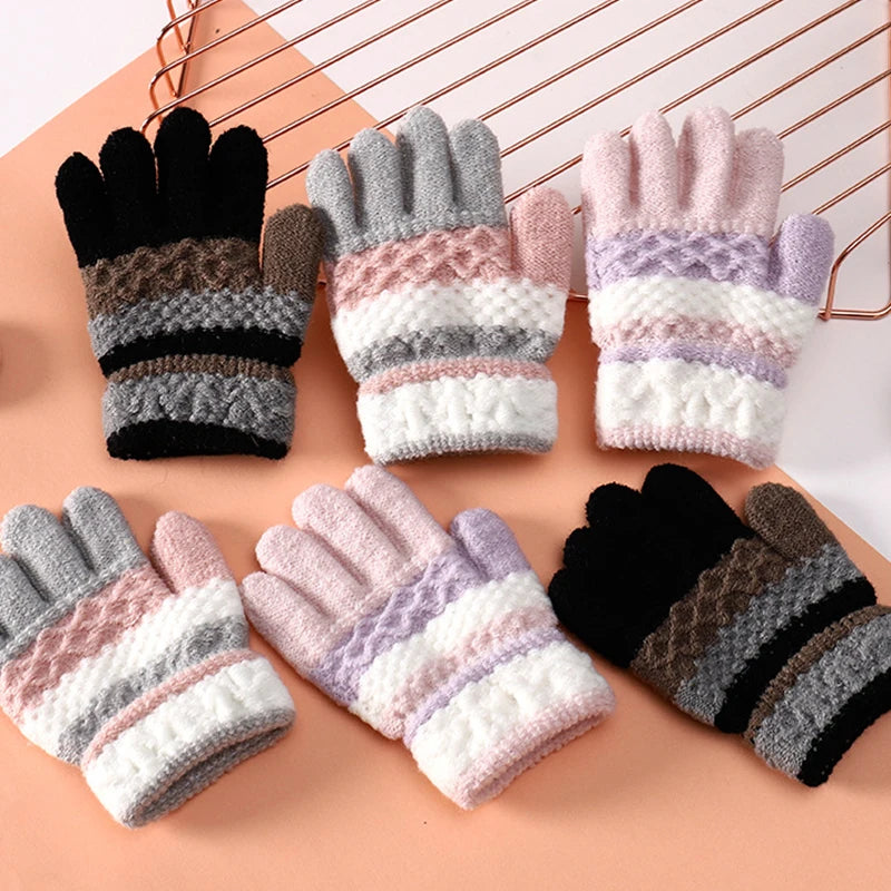 Winter Striped Split Finger Gloves