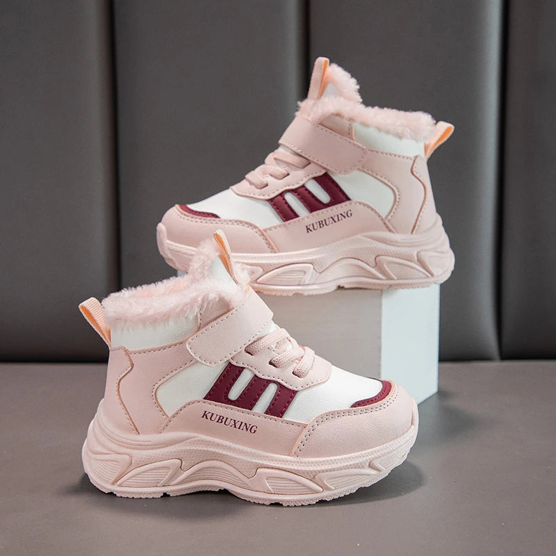 Warm Children Snow Boots Warm Girls Sneaker Plush Outdoor Walking Sports Kids Fashion Platform Fur Girls Shoes