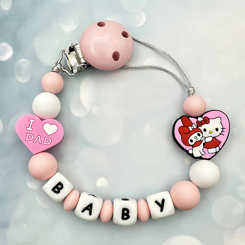 Customized Personalized Name English Letters Silicone Soothing Pacifier Chain Clips Holder Teether Pendants Teething Baby Gifts