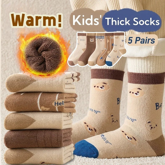 Children's Winter Socks Thick Thermal Terry Socks 5 Pairs/bag Kids Boys Thicken Cotton Socks Mid-calf Warm Socks