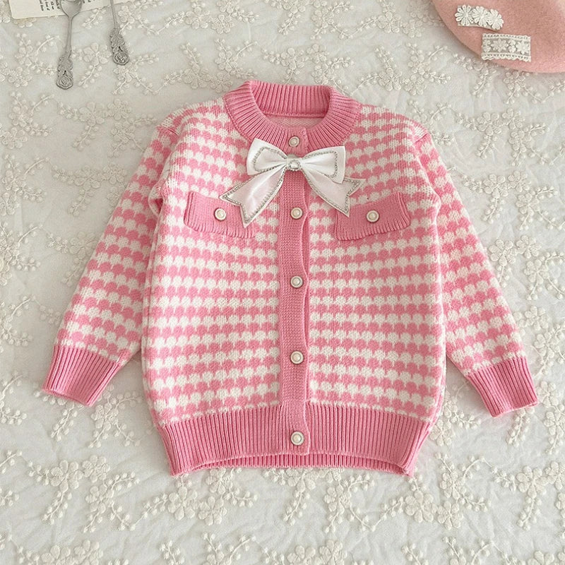 Autumn Campus Style Girls' Clothing Sets Sweet Sweater Cardigan Knitted Jacket +short Pleated Skirt Toddler Girl Clothes
