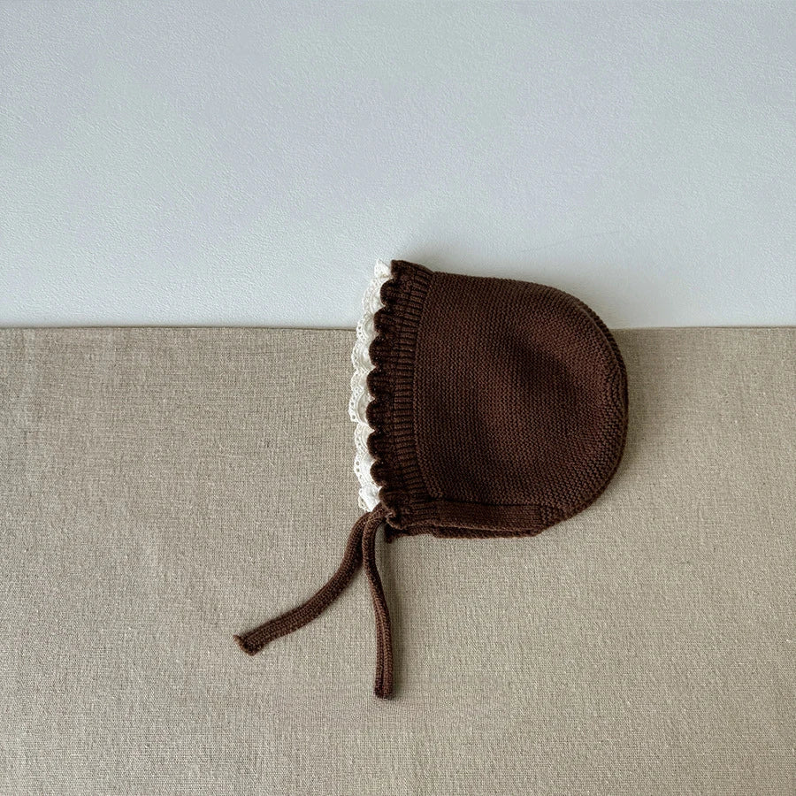 Korean Baby Boys Girls Hat Autumn Winter Warm Ear Protection Caps Ruffle Lace Princess Children's Knitted Wool Hat
