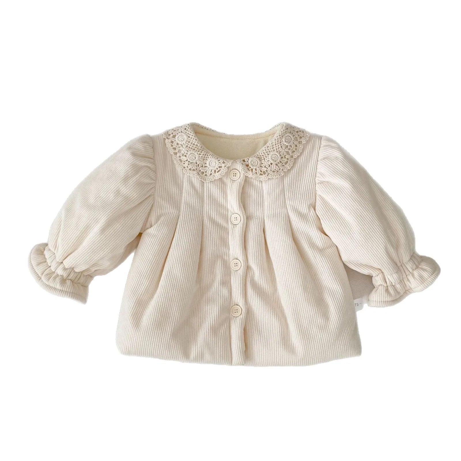 Lace Lapel Fleece Girls Coat