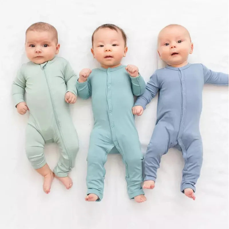 Bamboo Fiber Baby Zipper Foot Romper Baby Boy Girl Clothes Newborn Onesie Baby Jumpsuit Solid Long-Sleeve Baby Pajamas 0-24Month