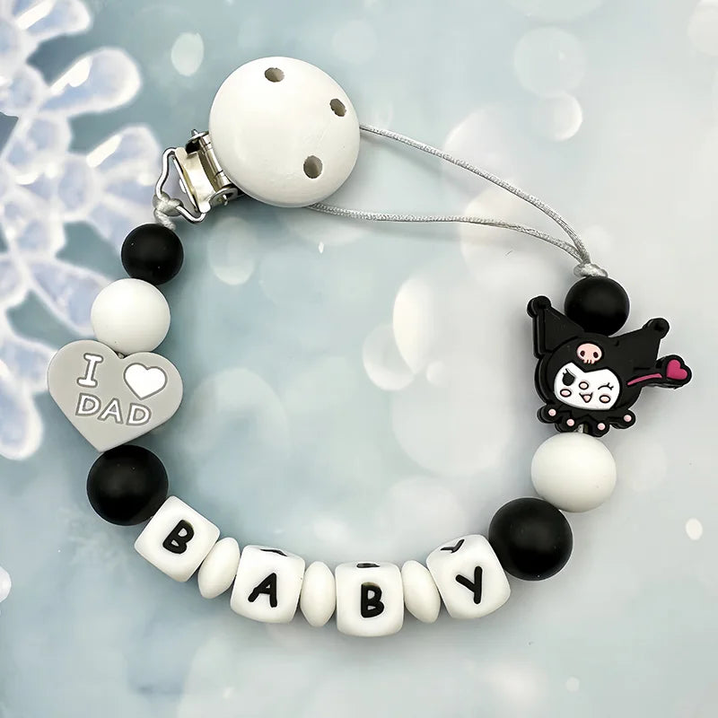 Customized Personalized Name English Letters Silicone Soothing Pacifier Chain Clips Holder Teether Pendants Teething Baby Gifts