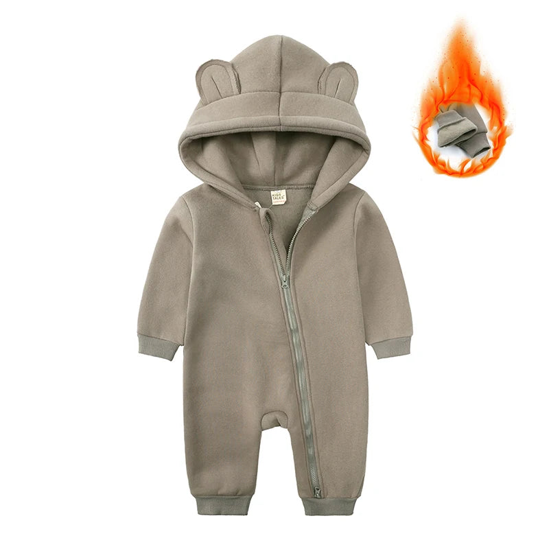 2025 Infant Baby Boys Girls Print Romper Newborn Cotton Fleece Hooded Jumpsuit Toddler Warm Cute Bodysuit Costume For 0-24M