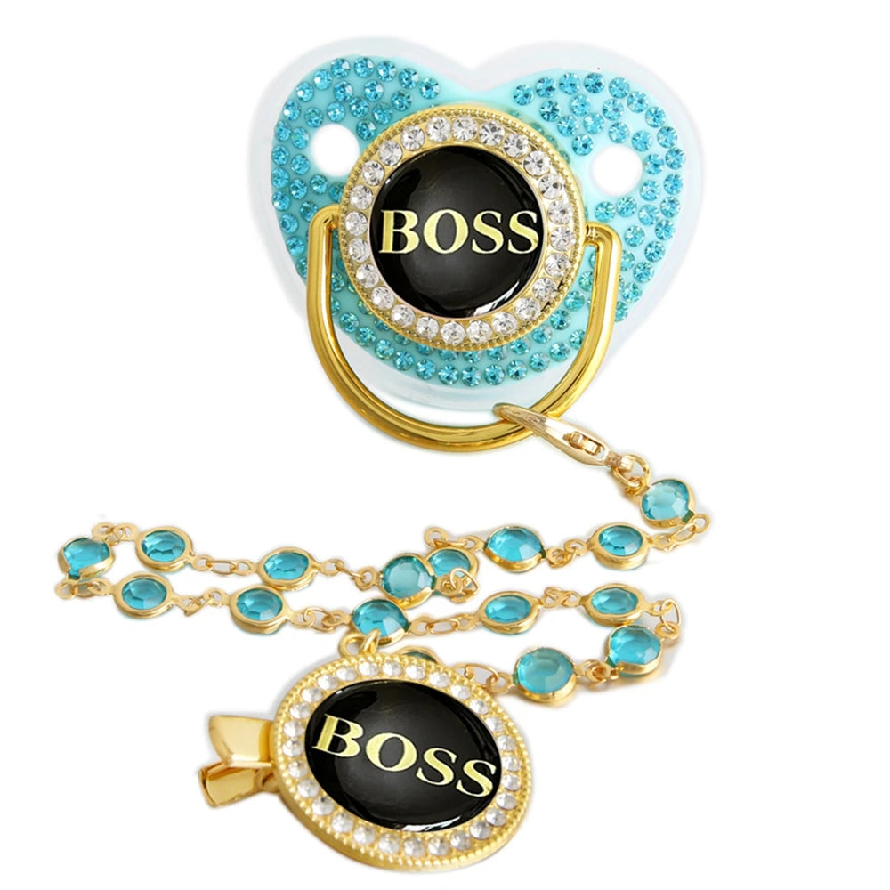 Bling Weaning Pacifier Luxury Baby Pacifier With Chain Clip Newborn Baby Dummy Soother Nipple With Gem