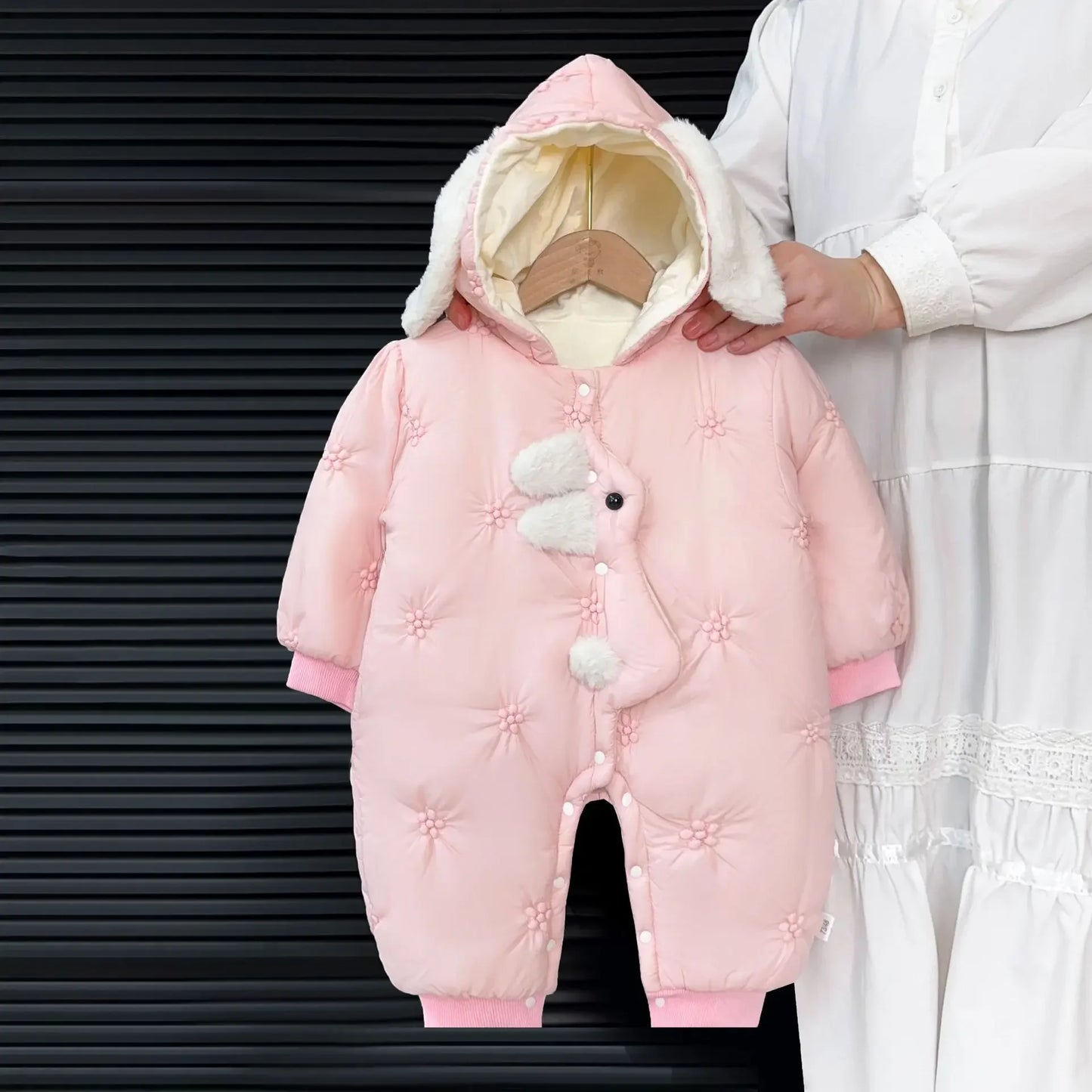 0-2Y Super Cute Rabbit Ears Infant Outerwear Winter Baby Girl Romper Quilted Thickened Jumpsuit