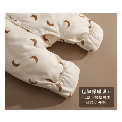 Baby Rompers Winter Outfits Thickened Cotton Jumpsuit with Foot Cover for Newborns Warm Fleece Lined Snowsuit for -5°C To 10°C
