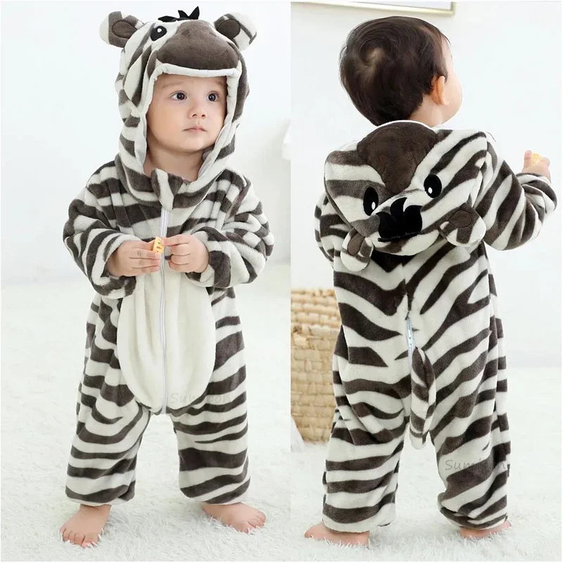 Newborn Kids Monkey Kigurumi Pajamas Winter Thick Baby Blanket Slppers Toddler Infant Clothes Hooded Animal Pyjamas Sleepwear