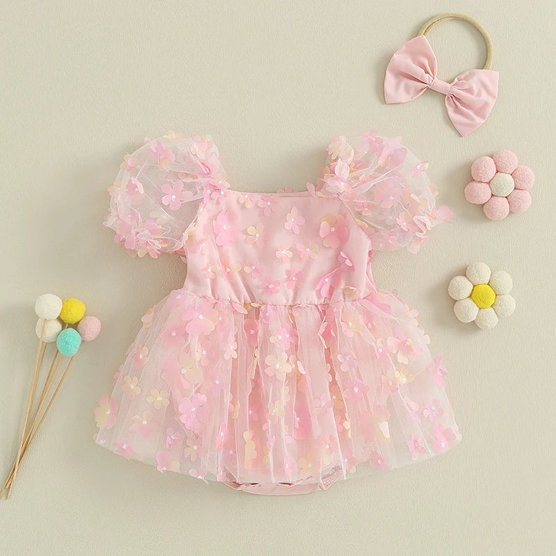 Baby Girl Lace Flower Romper Set
