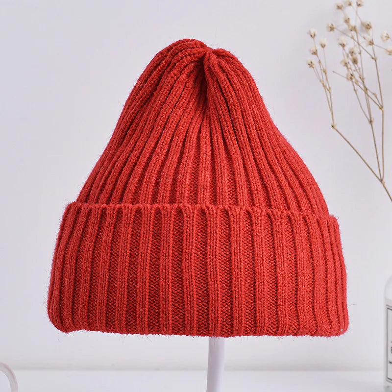 Winter Knitted Baby Hat Solid Color Woolen Beanie Cap for Infant Korean Solid Color Warm Kids Girls Boys Crochet Hats
