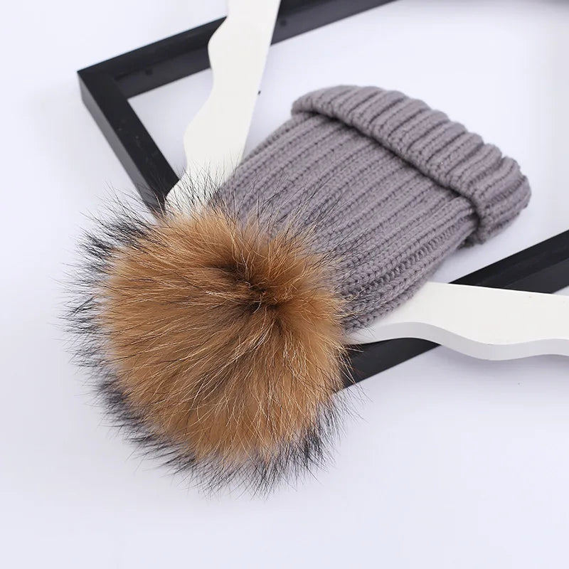 Head Cap Hugger Toque Stocking Watch Autumn Winter Hat Baby Children Thickened Warm Knitted pom-pom parent-child 8M120