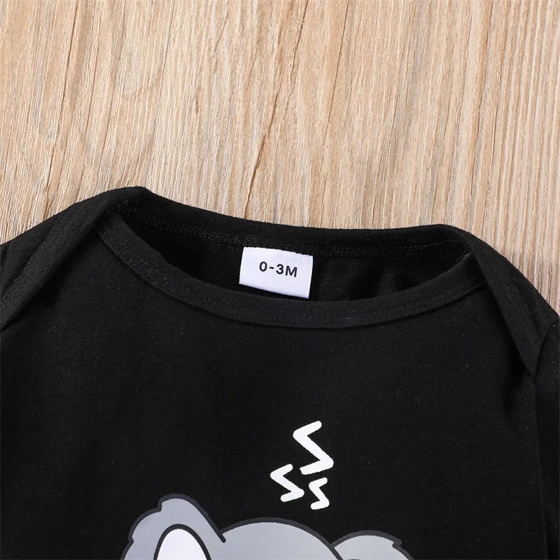 Pudcoco Infant Newborn Baby Boys Outfits Koala Long Sleeve Crew Neck Romper Elastic Waist Long Pants Hat 3Pcs Clothes Set 0-18M